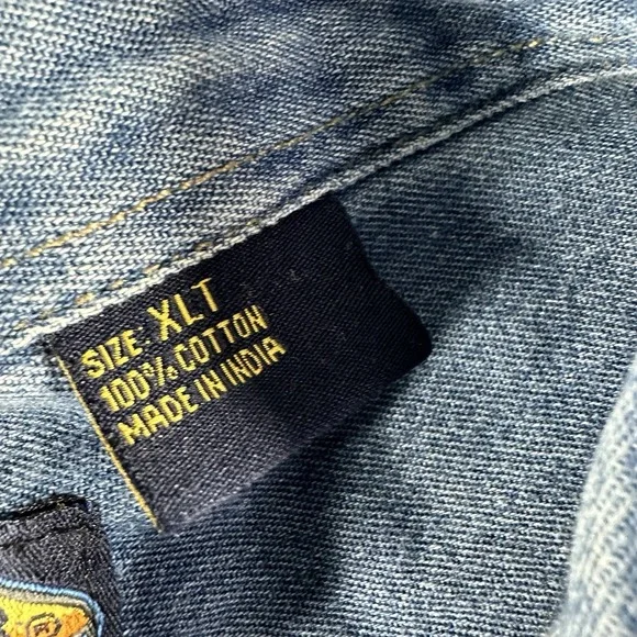 VINTAGE Chambray Shirt Mens XLT Blue Button Up Short Sleeve Sandy River Pocket - Picture 6 of 8